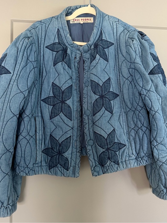 Free People Jackets & Blazers - Free People Blue Quilted Floral Embroidered Bomber Jacket
